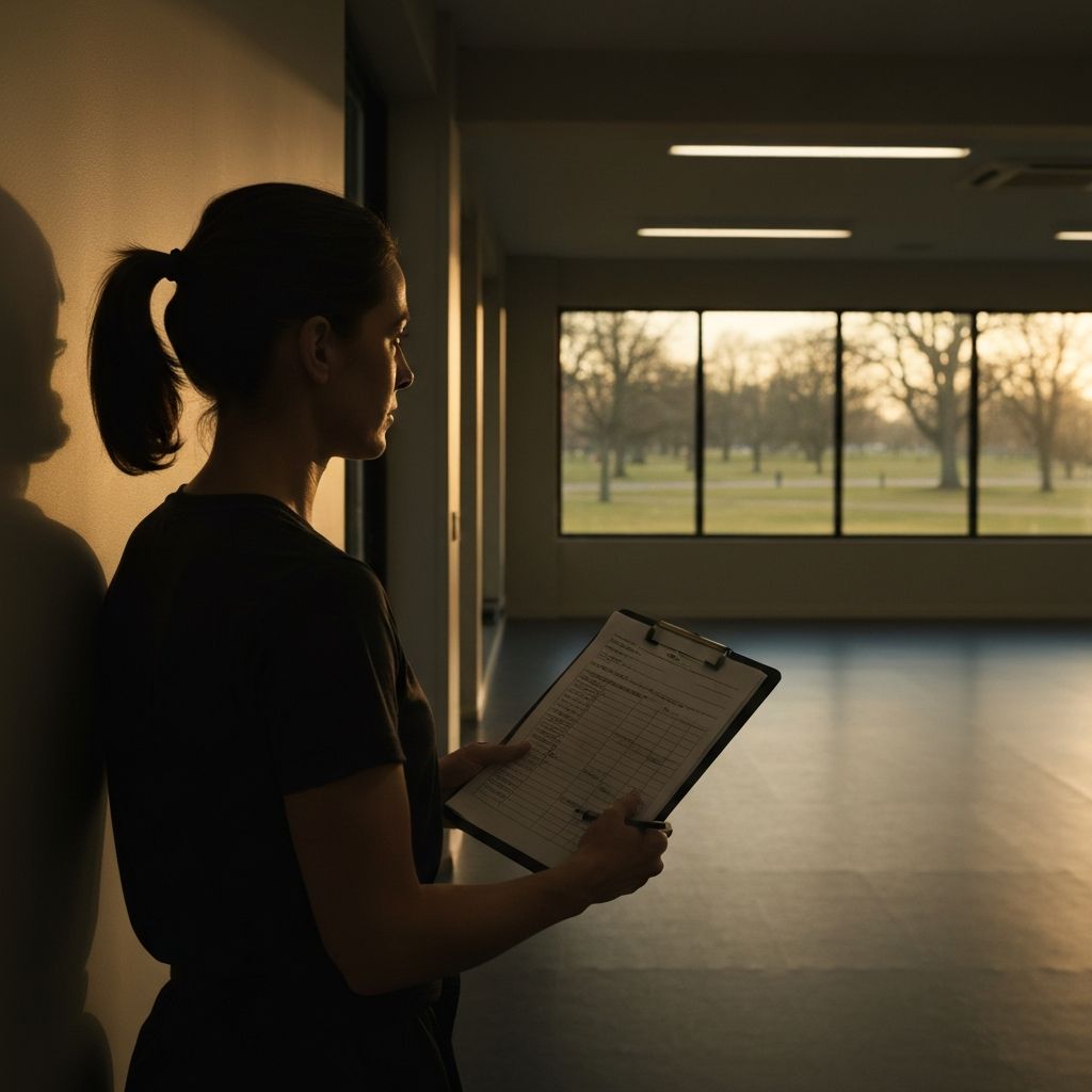 Coach at the edge of an empty training room